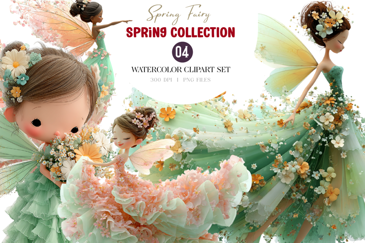 Watercolor Spring Garden Fairy Clipart