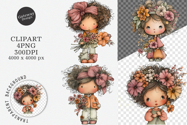 Watercolor spring girls clipart - spring girls PNG