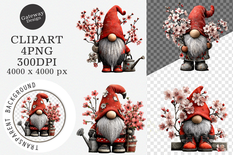 Watercolor spring gnomes clipart - Spring gnome png