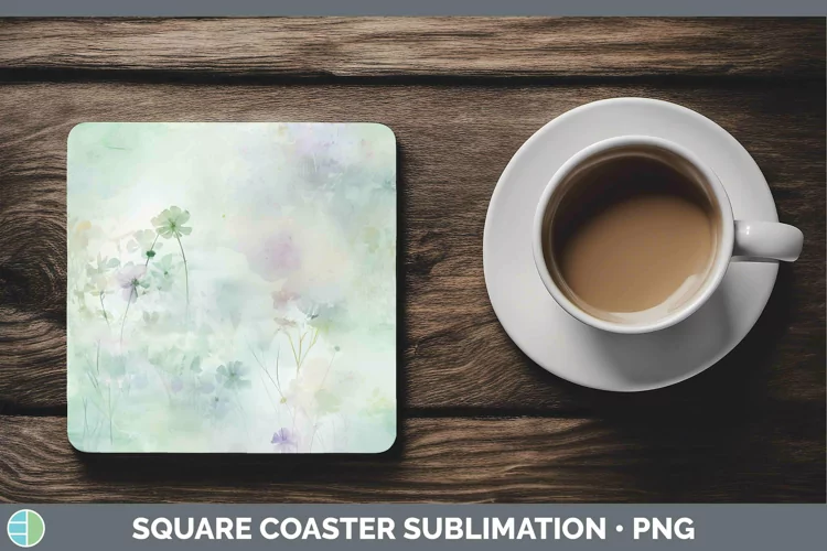 Watercolor Spring Green Square Coaster Sublimation Coaster D