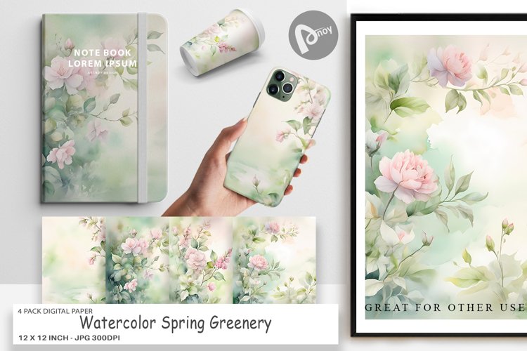 Digital Paper Watercolor Spring Greenery example image 1