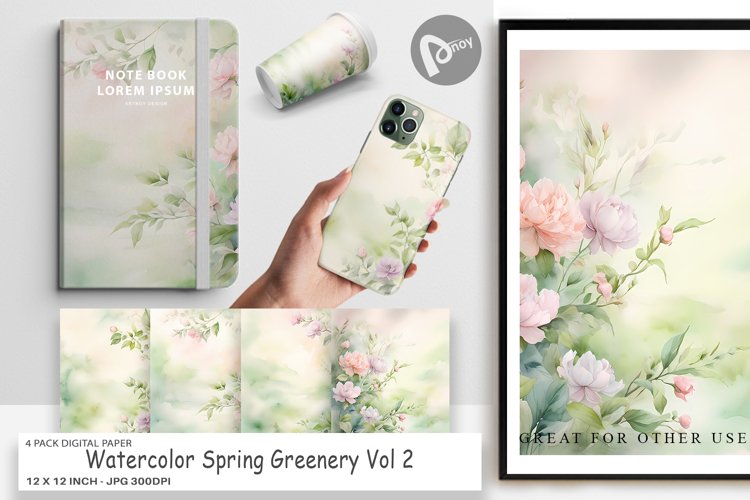 Digital Paper Watercolor Spring Greenery example image 1