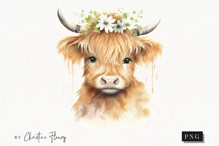 Spring Highland Cow PNG | Spring PNG