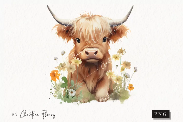 Spring Highland Cow PNG | Spring PNG