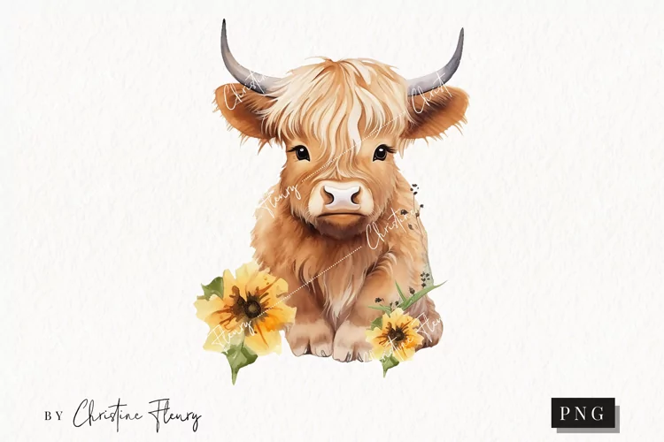 Spring Highland Cow PNG | Spring PNG
