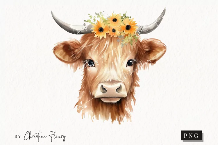Spring Highland Cow PNG | Spring PNG