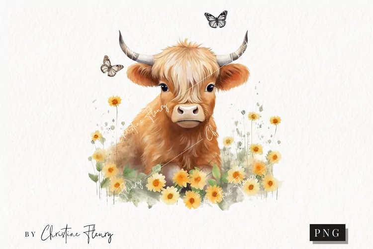 Spring Highland Cow PNG | Spring PNG