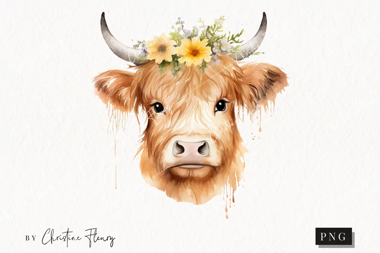 Spring Highland Cow PNG | Spring PNG