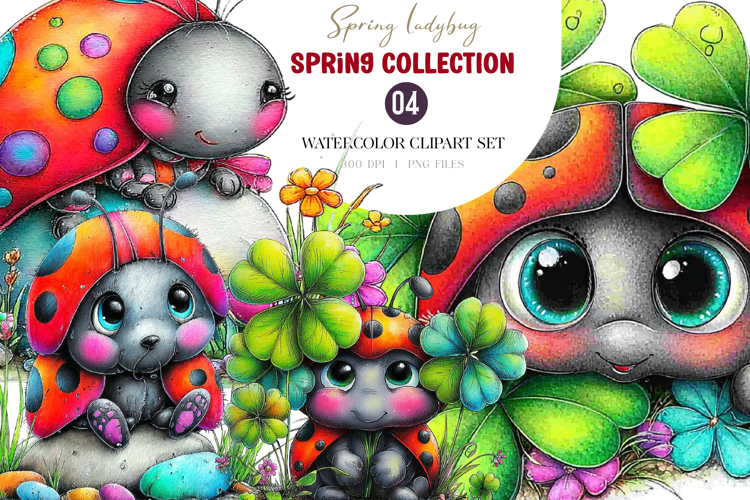 Watercolor Spring Ladybug Clipart