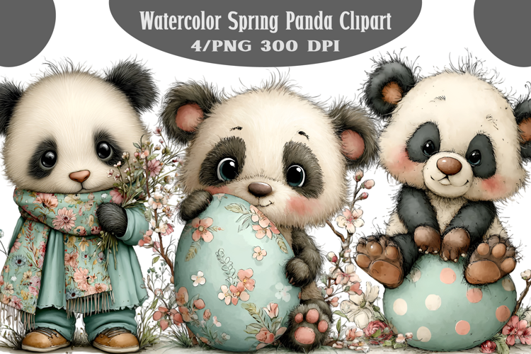 Watercolor Spring Panda Clipart PNG