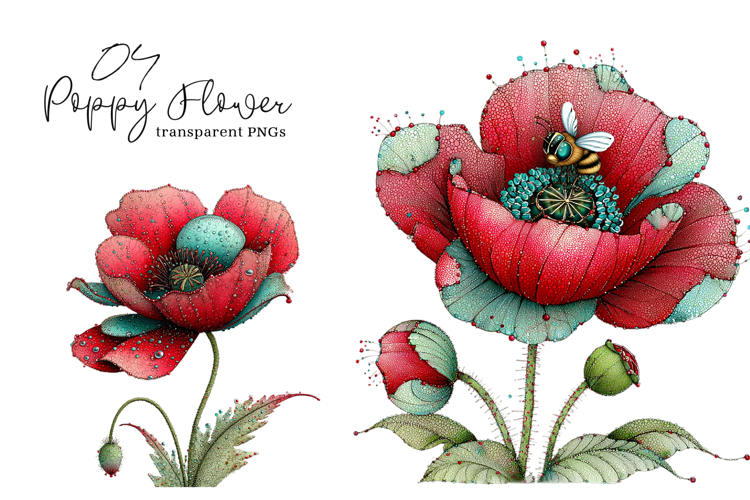 Watercolor Spring Poppy Flower Clipart