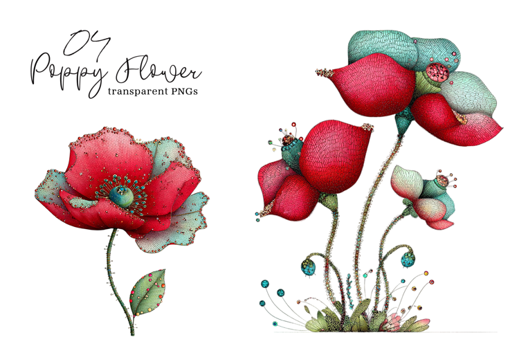 Watercolor Spring Poppy Flower Clipart