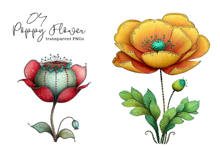 Watercolor Spring Poppy Flower Clipart