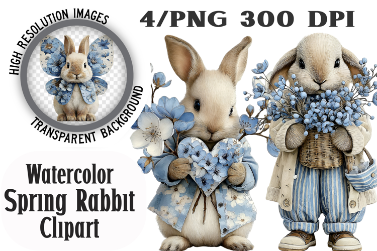 Watercolor Spring Rabbit Clipart