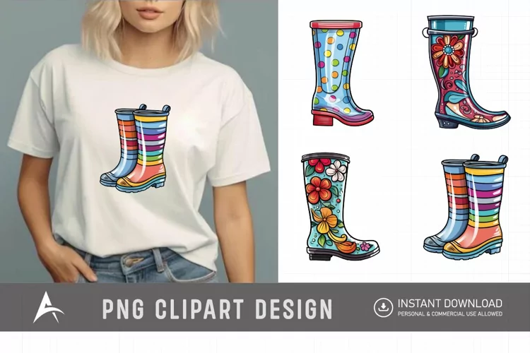 Watercolor Spring Rain Boots Clipart