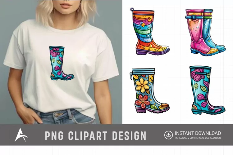 Watercolor Spring Rain Boots Clipart