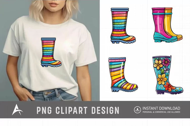Watercolor Spring Rain Boots Clipart