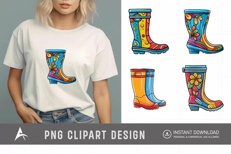 Watercolor Spring Rain Boots Clipart