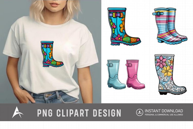 Watercolor Spring Rain Boots Clipart