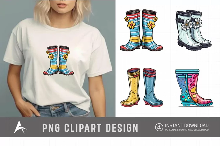 Watercolor Spring Rain Boots Clipart