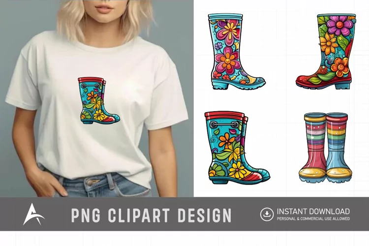 Watercolor Spring Rain Boots Clipart