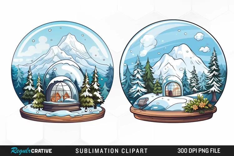 Watercolor Spring Snow Globe and Domes Fun Clipart