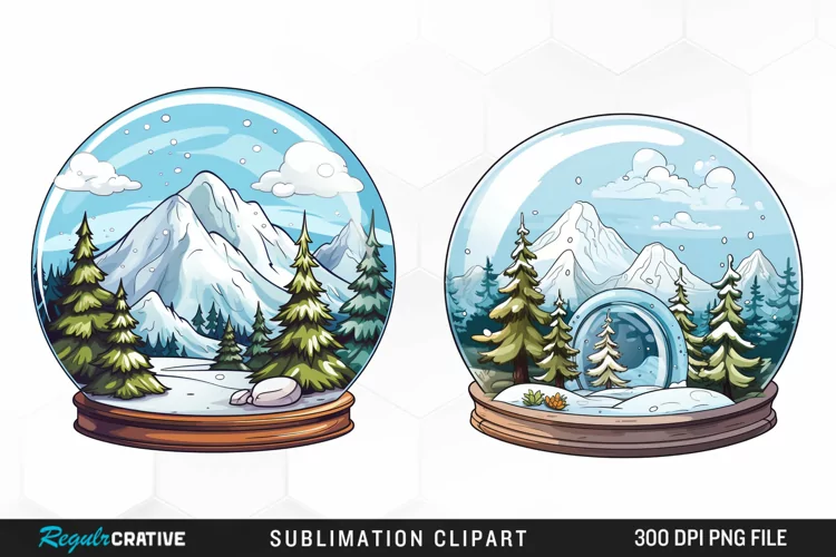 Watercolor Spring Snow Globe and Domes Fun Clipart