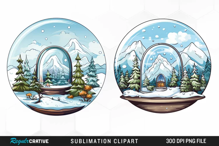Watercolor Spring Snow Globe and Domes Fun Clipart
