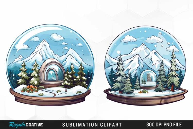 Watercolor Spring Snow Globe and Domes Fun Clipart