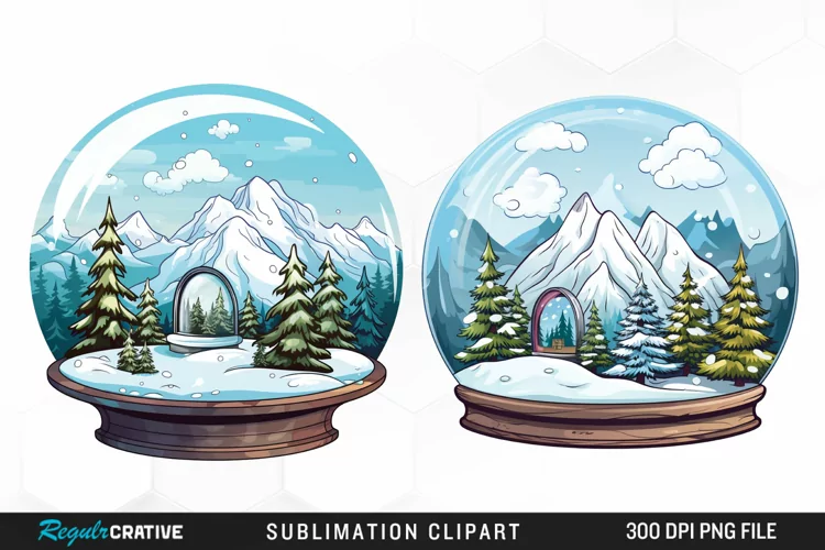 Watercolor Spring Snow Globe and Domes Fun Clipart