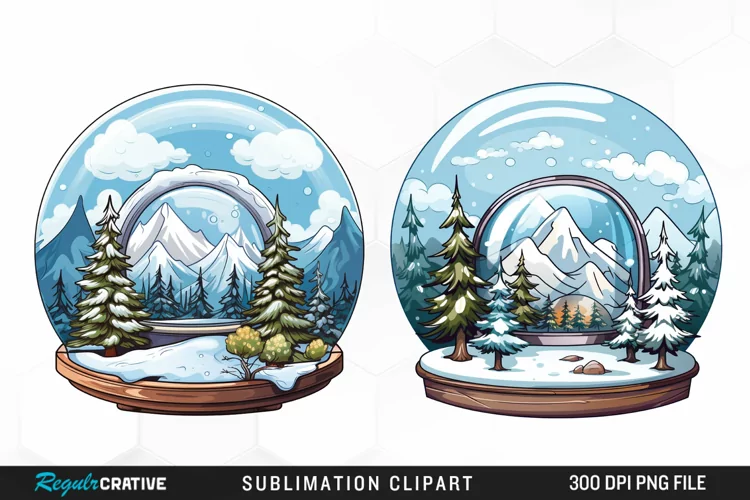 Watercolor Spring Snow Globe and Domes Fun Clipart