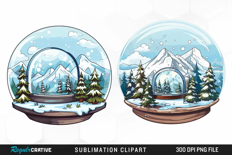Watercolor Spring Snow Globe and Domes Fun Clipart