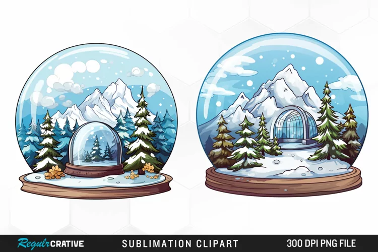 Watercolor Spring Snow Globe and Domes Fun Clipart