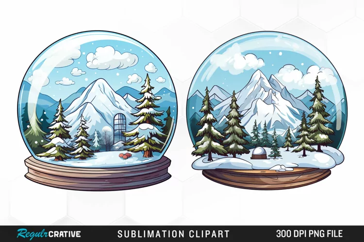 Watercolor Spring Snow Globe and Domes Fun Clipart