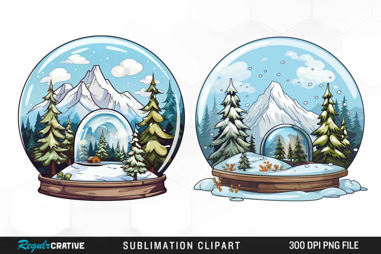 Watercolor Spring Snow Globe and Domes Fun Clipart