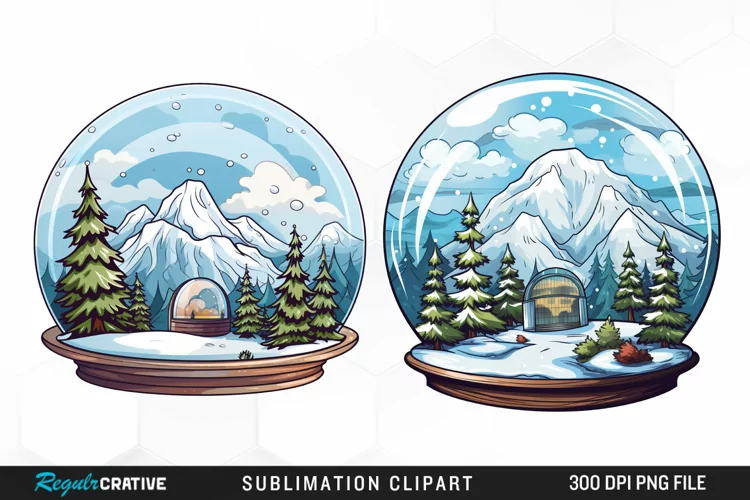 Watercolor Spring Snow Globe and Domes Fun Clipart