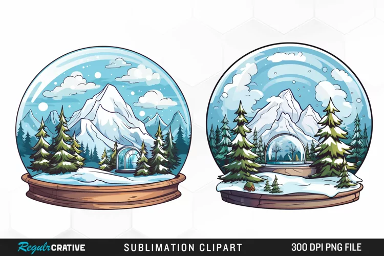 Watercolor Spring Snow Globe and Domes Fun Clipart