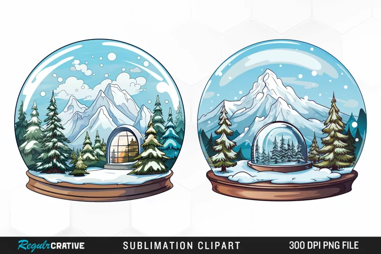 Watercolor Spring Snow Globe and Domes Fun Clipart