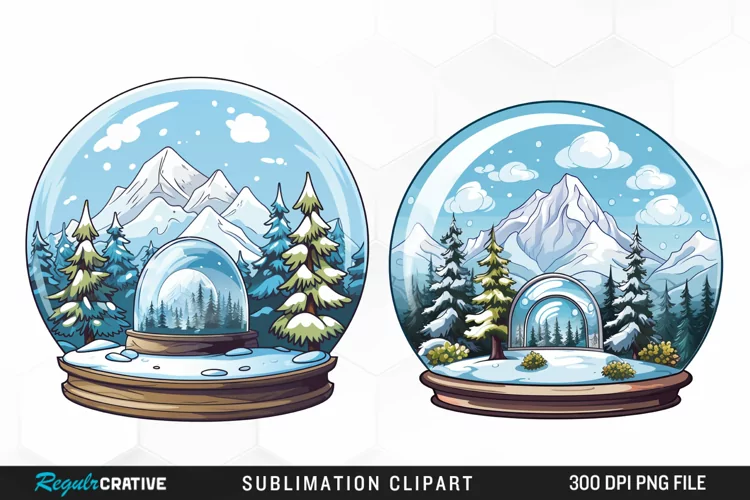 Watercolor Spring Snow Globe and Domes Fun Clipart
