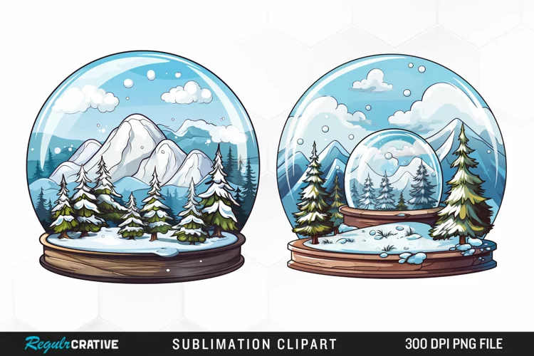 Watercolor Spring Snow Globe and Domes Fun Clipart