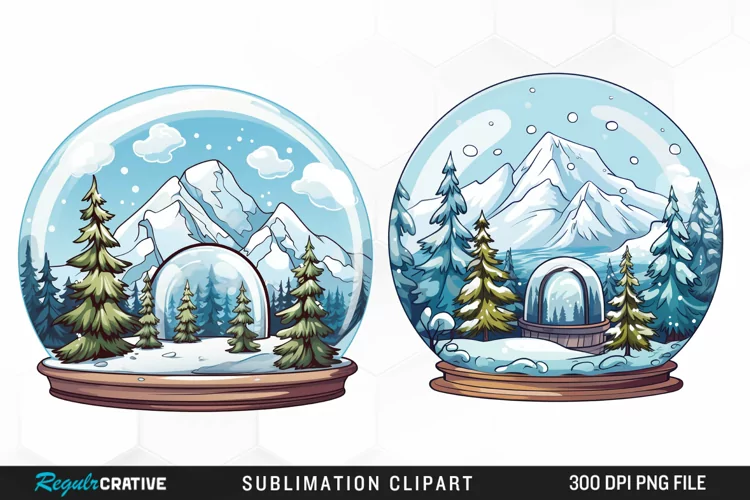 Watercolor Spring Snow Globe and Domes Fun Clipart