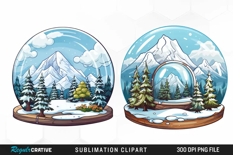 Watercolor Spring Snow Globe and Domes Fun Clipart