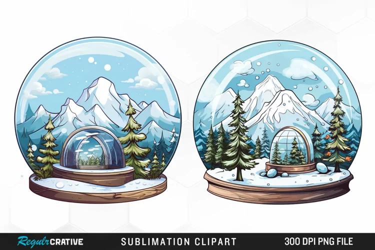 Watercolor Spring Snow Globe and Domes Fun Clipart