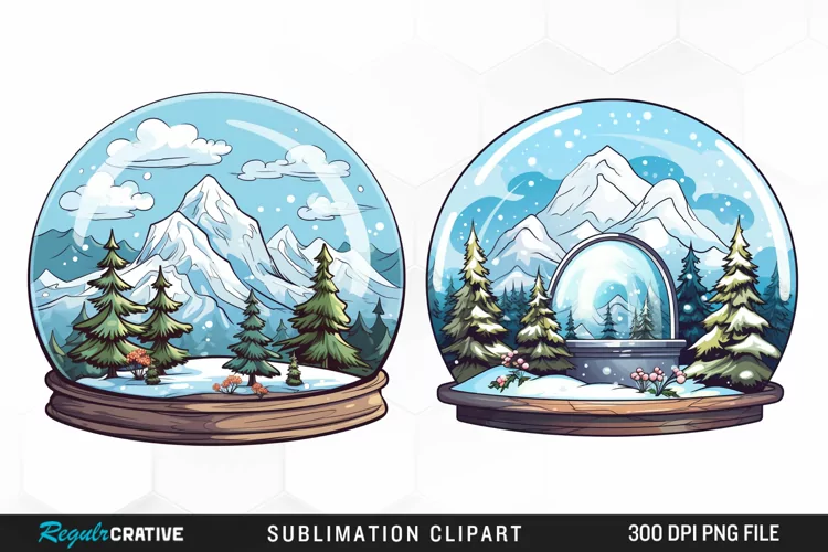 Watercolor Spring Snow Globe and Domes Fun Clipart