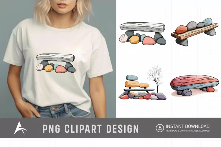 Watercolor Spring Stone Benches Clipart