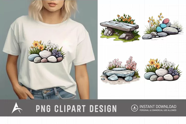 Watercolor Spring Stone Benches Clipart