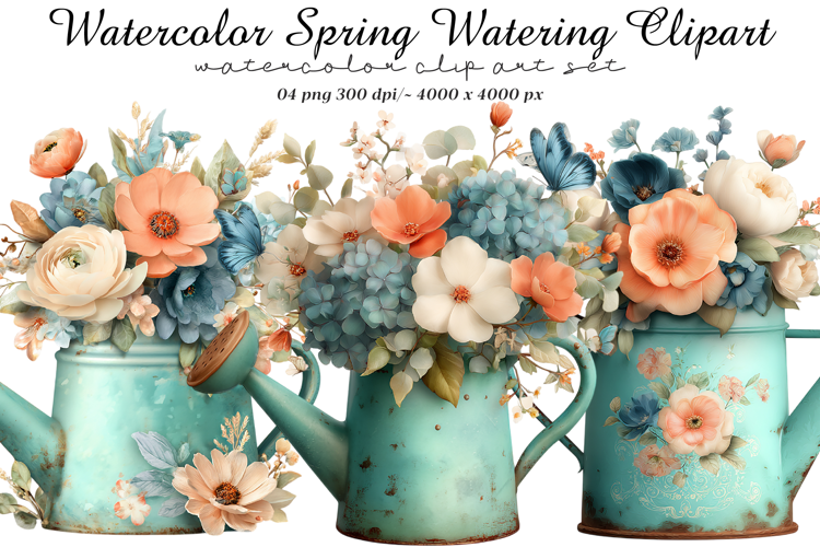 Watercolor Spring Watering Clipart