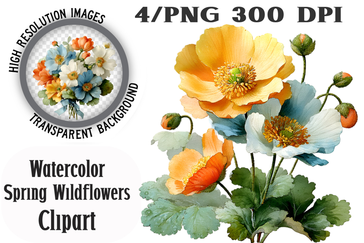 Watercolor Spring Wildflowers Clipart