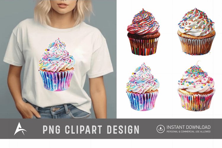 Watercolor Sprinkle Cupcake Clipart