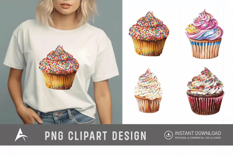 Watercolor Sprinkle Cupcake Clipart